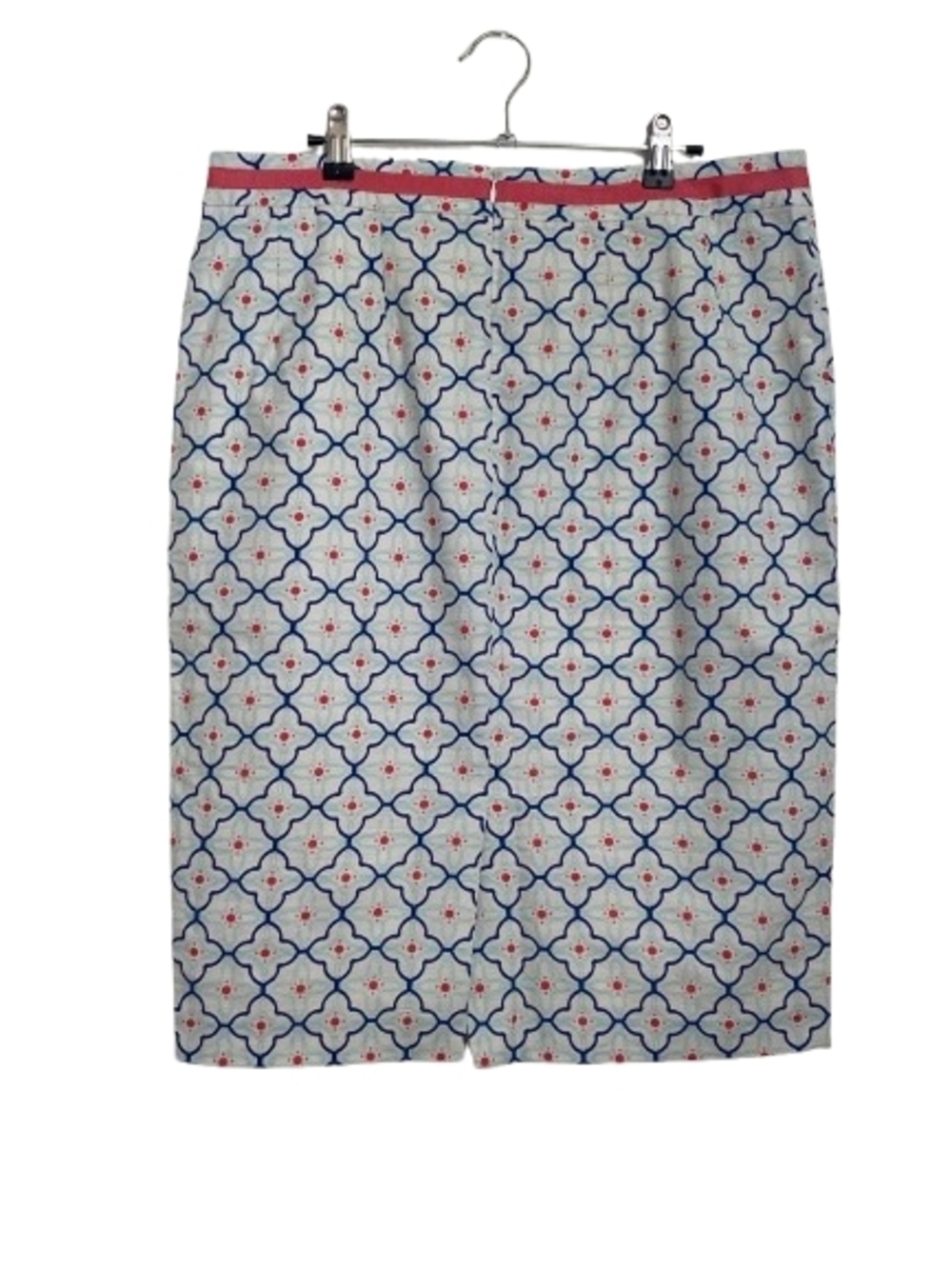 Boden Blue & White Geometric Pencil Skirt - Size 12 - Classic Office Chic